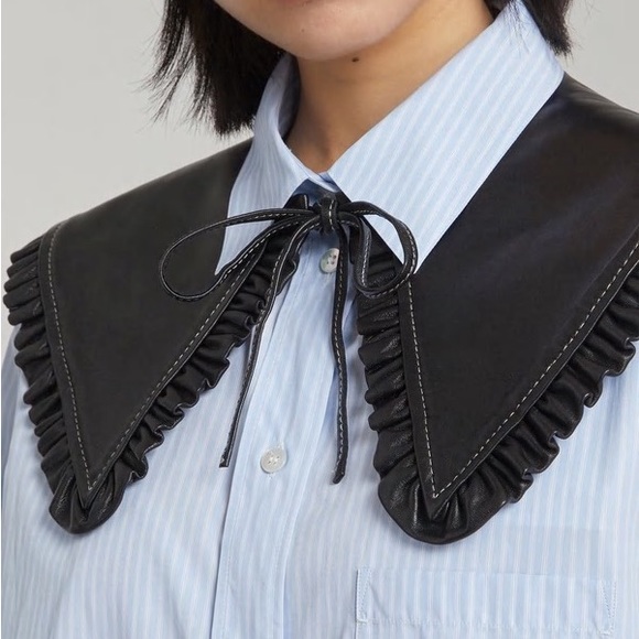 Ganni Accessories - Ganni Leather collar black fashion tie accessory Peter Pan sweater button up